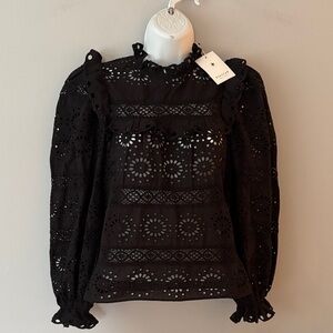 Stellah Black Eyelet Lace Ruffle Blouse